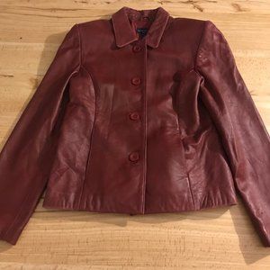 CHARTER CLUB RED GENUINE LEATHER JACKET COAT SIZE PETITE SMALL MACYS